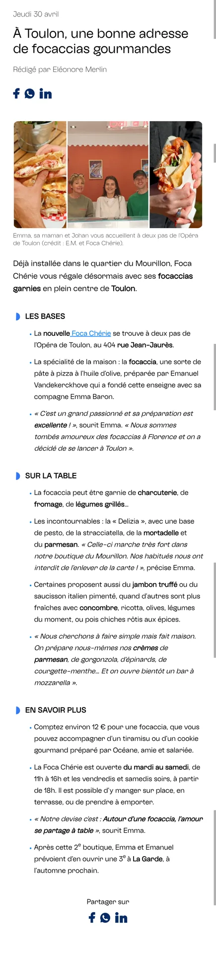 A Toulon, une bonne adresse de focaccias gourmandes